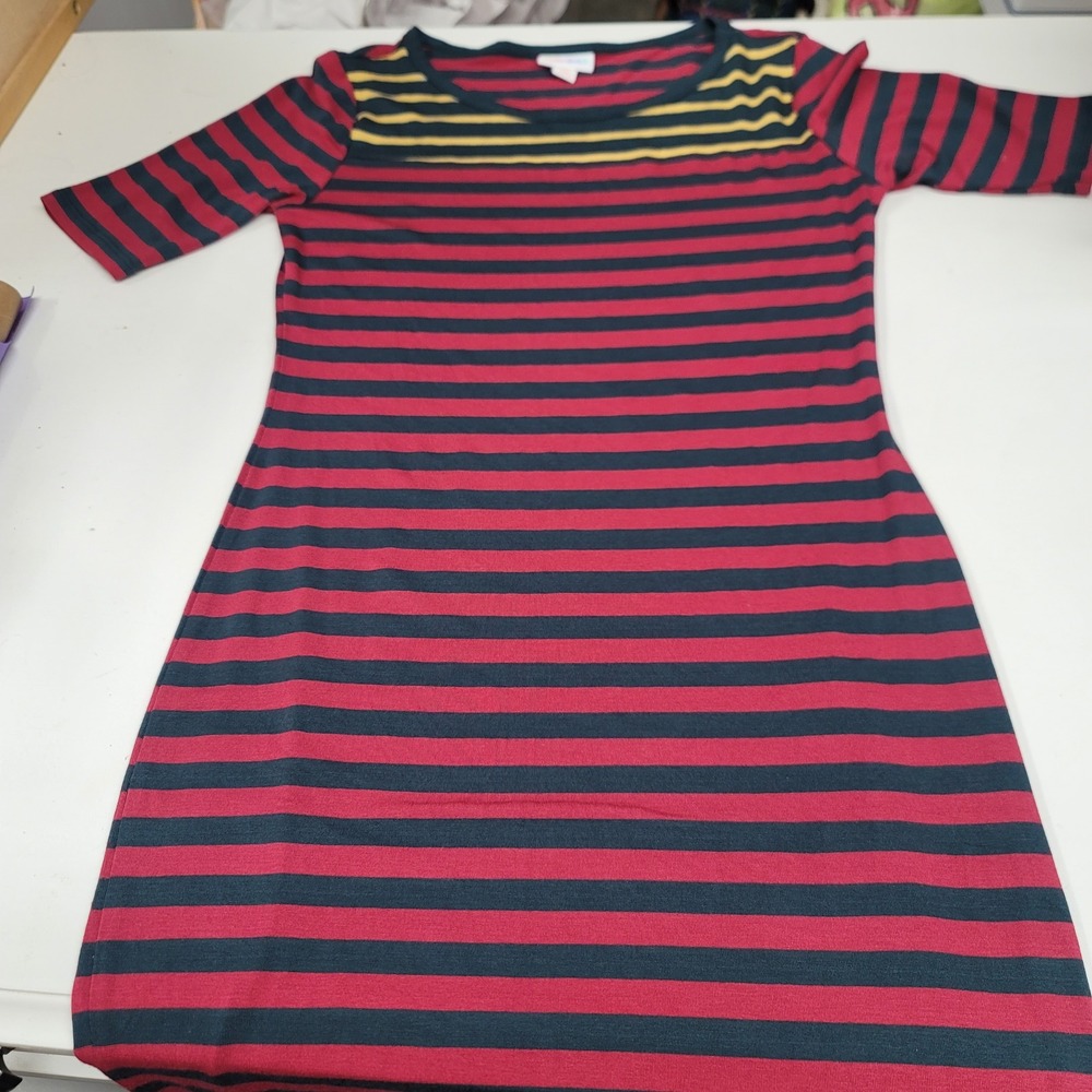 LuLaRoe XS Striped Dress‎ Red Black Short Sleeve Casual Comfy